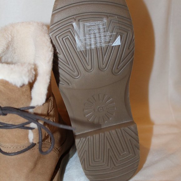 NEW UGG NAIYAH LACE UP SUEDE‎ SHEARLING LINED ANKLE BOOTIES CHESTNUT - Picture 7 of 8